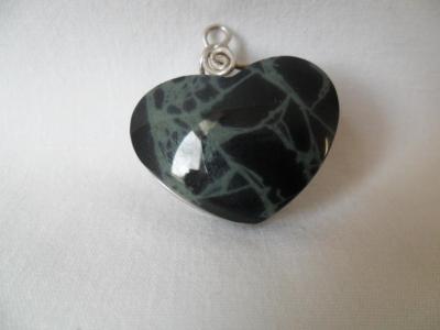 Obsidian heart pendant with blue spots